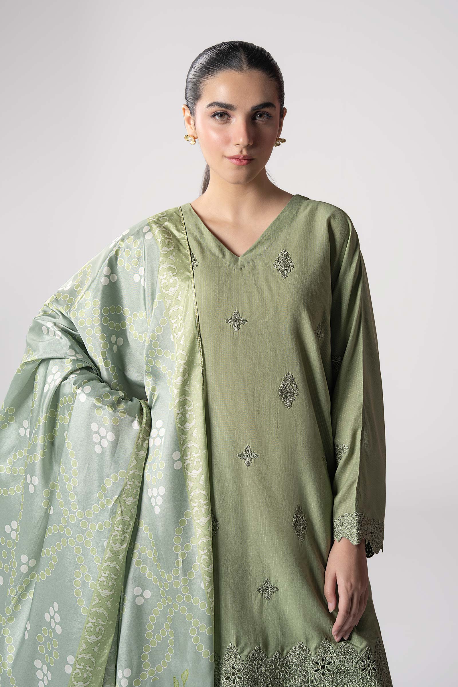 Maria B | Basics RTW | 3 Pc Embroidered Lurex Stripe Suit | MB-CS25-143 -  Maria B Ladies Clothes - Original Designer Dress - House of Maryam