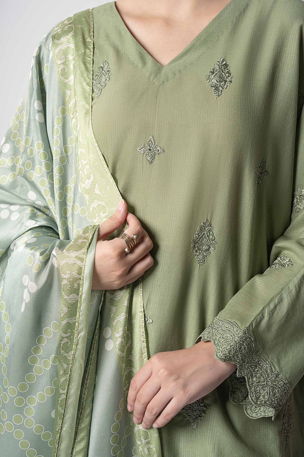 Maria B | Basics RTW | 3 Pc Embroidered Lurex Stripe Suit | MB-CS25-143 -  Maria B Ladies Clothes - Original Designer Dress - House of Maryam