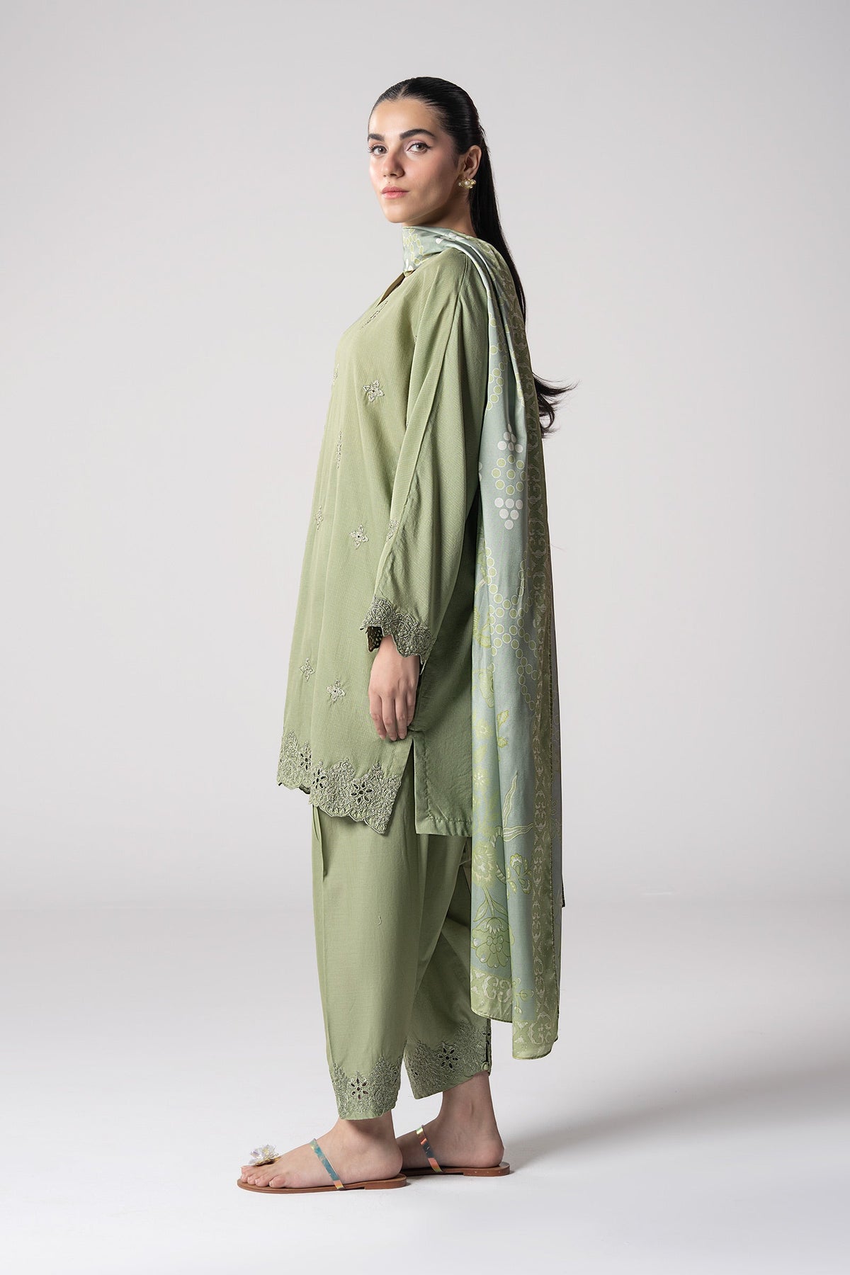 Maria B | Basics RTW | 3 Pc Embroidered Lurex Stripe Suit | MB-CS25-143 -  Maria B Ladies Clothes - Original Designer Dress - House of Maryam