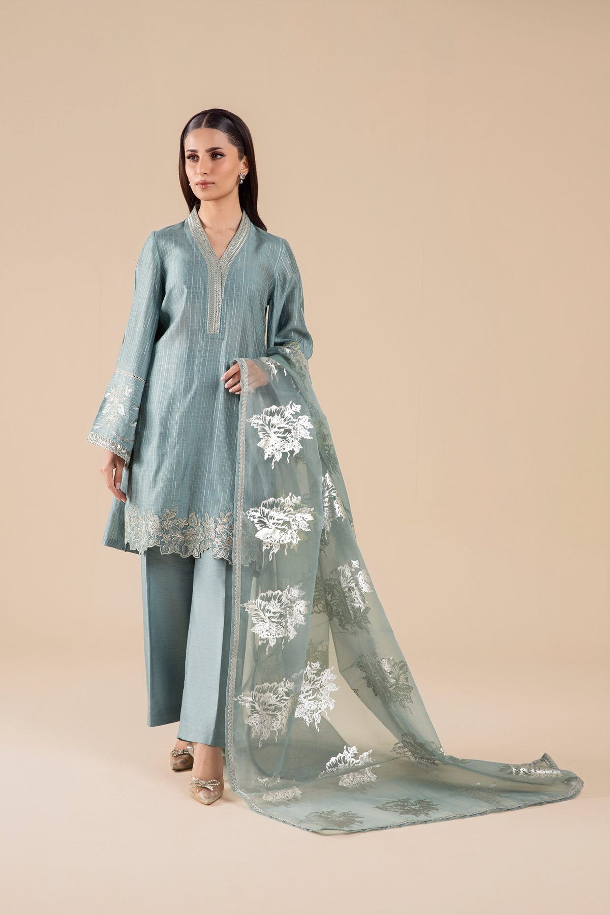 Maria B | Basics RTW | 3 Pc Embroidered Two Tone Lurex Silk Suit | MB-FS25-28 -  Maria B Ladies Clothes - Original Designer Dress - House of Maryam