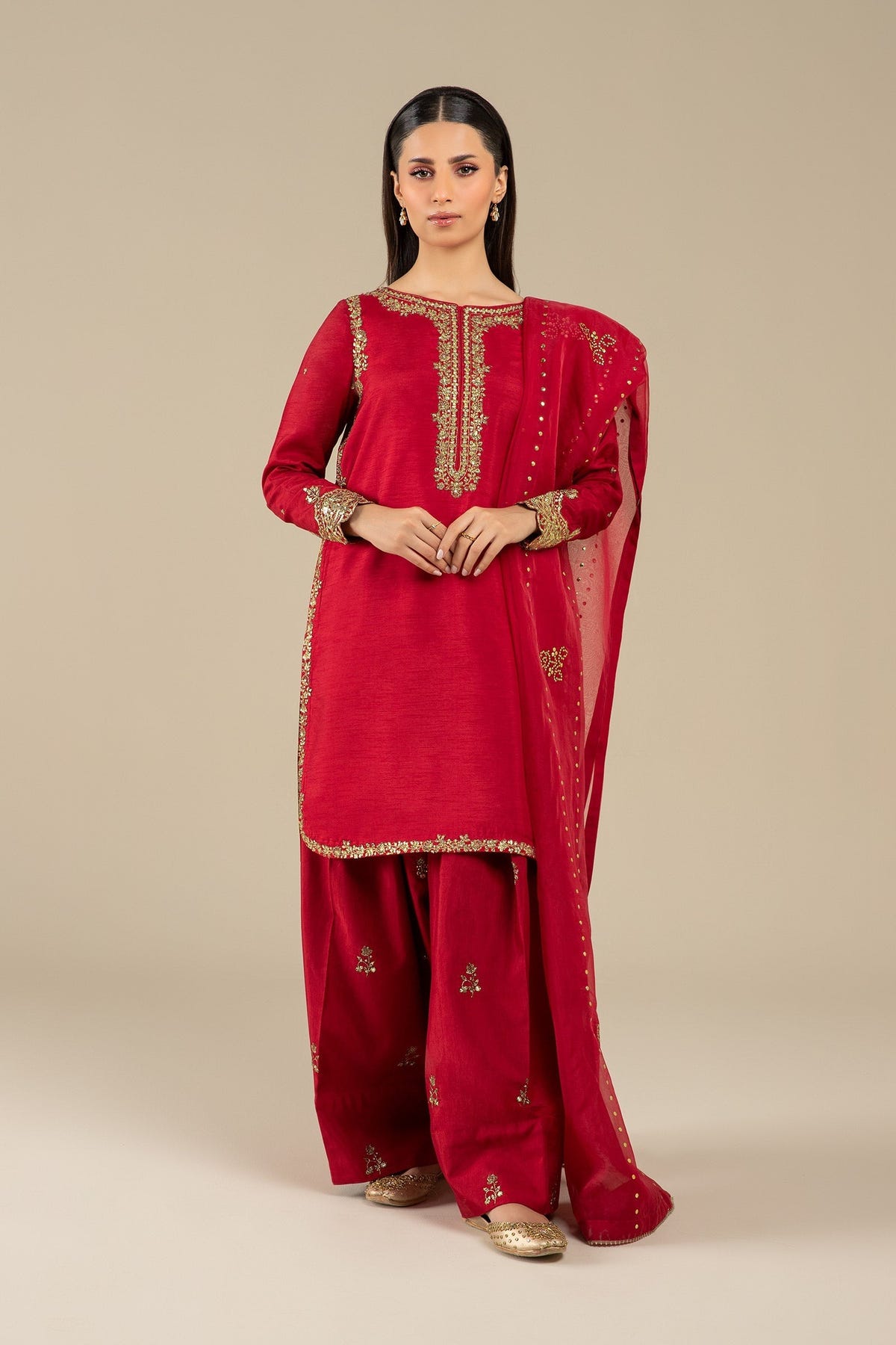 Maria B | Basics RTW | 3 Pc Embroidered Raw Silk Suit | MB-FS25-32 -  Maria B Ladies Clothes - Original Designer Dress - House of Maryam