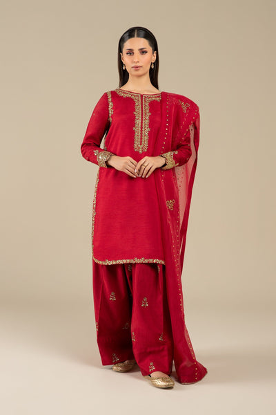 Maria B | Basics RTW | 3 Pc Embroidered Raw Silk Suit | MB-FS25-32 -  Maria B Ladies Clothes - Original Designer Dress - House of Maryam