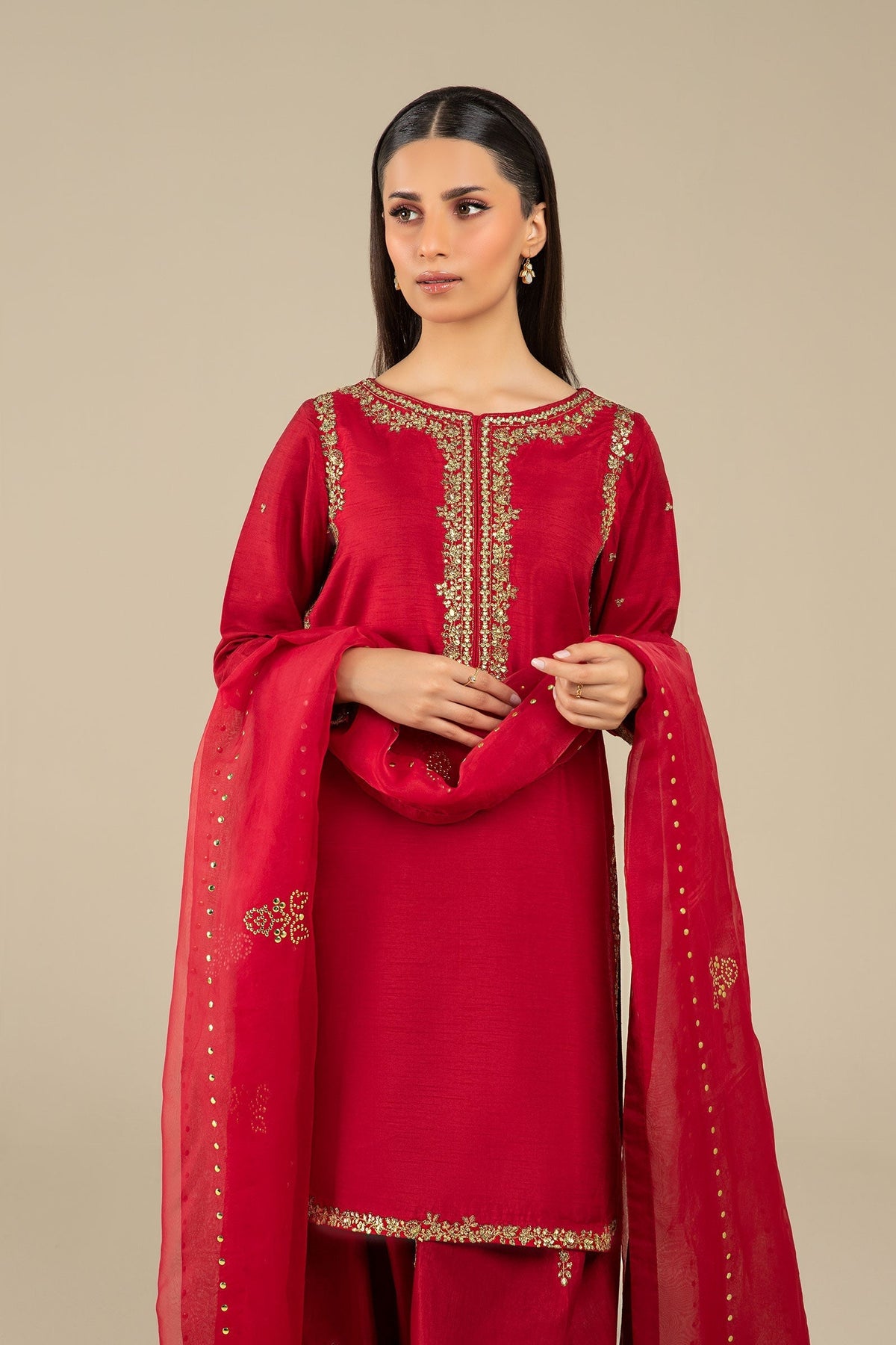 Maria B | Basics RTW | 3 Pc Embroidered Raw Silk Suit | MB-FS25-32 -  Maria B Ladies Clothes - Original Designer Dress - House of Maryam