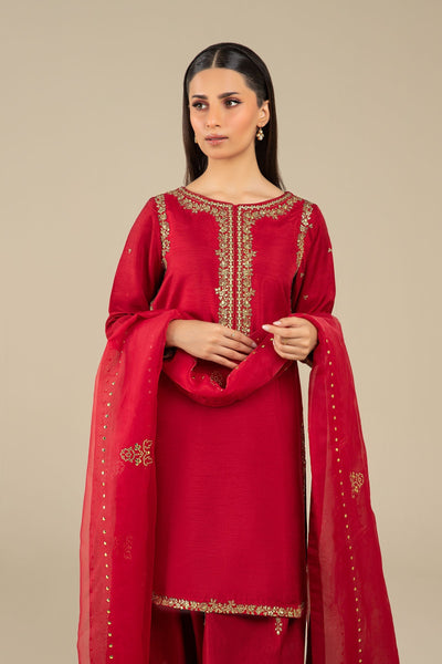 Maria B | Basics RTW | 3 Pc Embroidered Raw Silk Suit | MB-FS25-32 -  Maria B Ladies Clothes - Original Designer Dress - House of Maryam