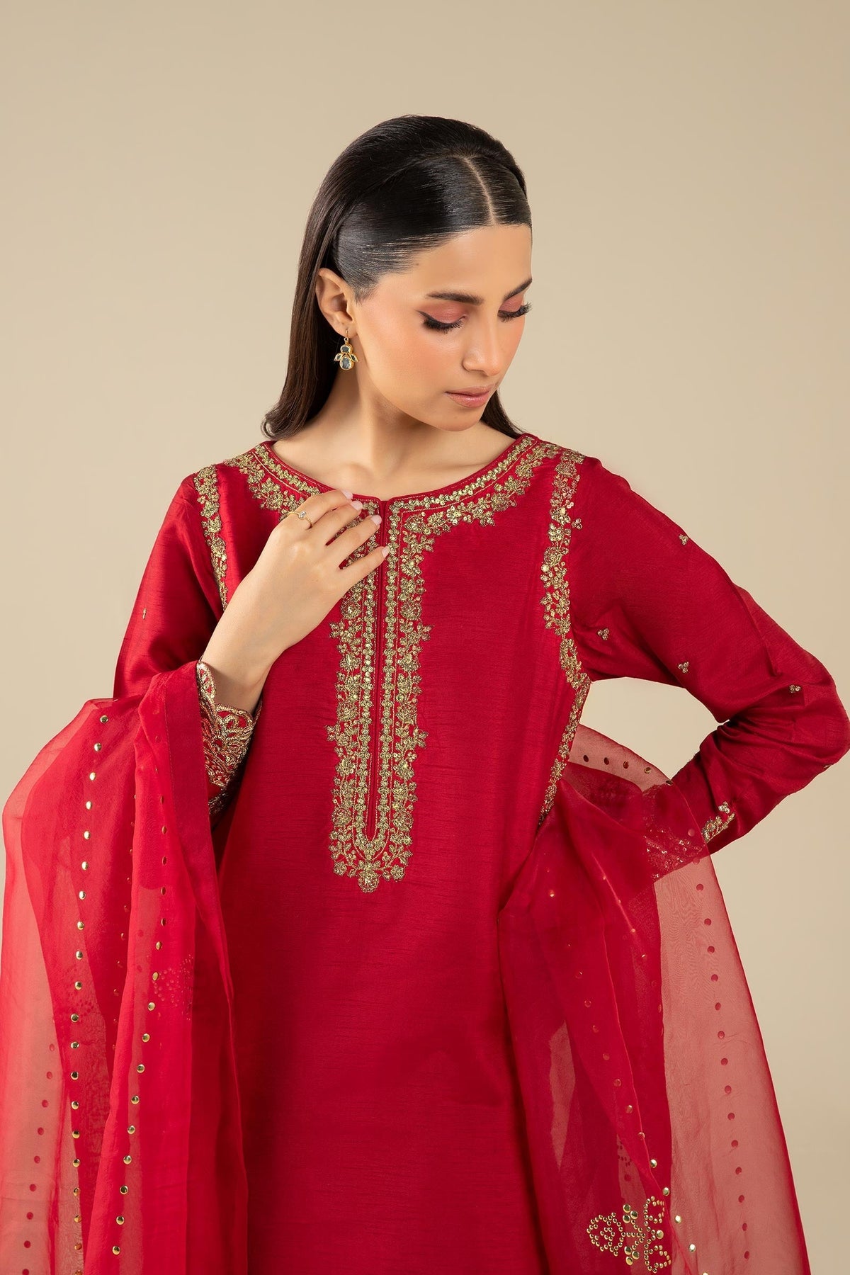 Maria B | Basics RTW | 3 Pc Embroidered Raw Silk Suit | MB-FS25-32 -  Maria B Ladies Clothes - Original Designer Dress - House of Maryam
