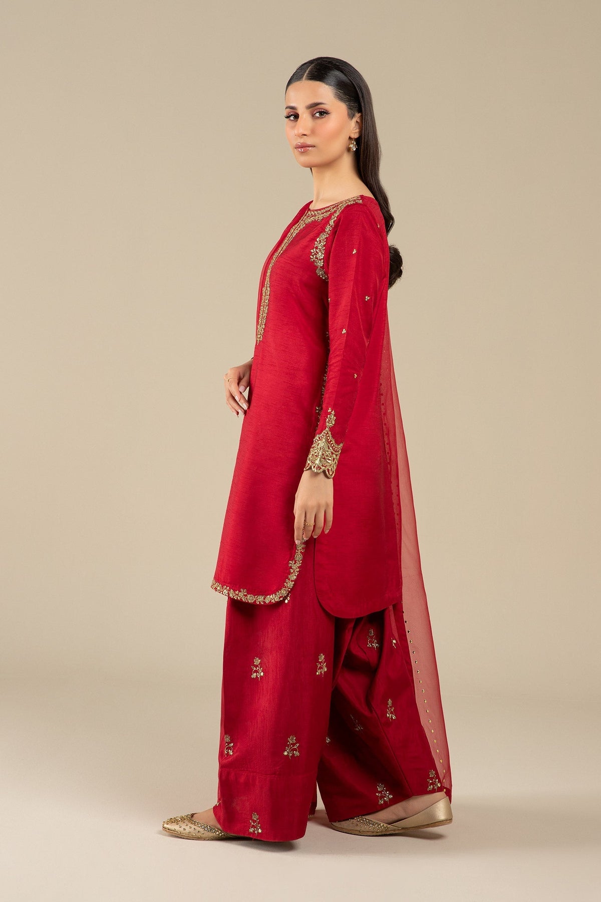 Maria B | Basics RTW | 3 Pc Embroidered Raw Silk Suit | MB-FS25-32 -  Maria B Ladies Clothes - Original Designer Dress - House of Maryam