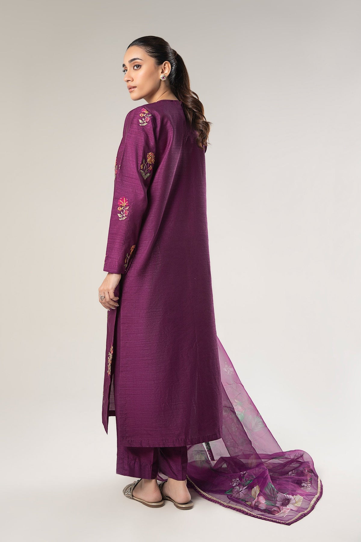 Maria B | Basics RTW | 3 Pc Embroidered Raw Silk Suit | MB-WF24-47 -  Maria B Ladies Clothes - Original Designer Dress - House of Maryam