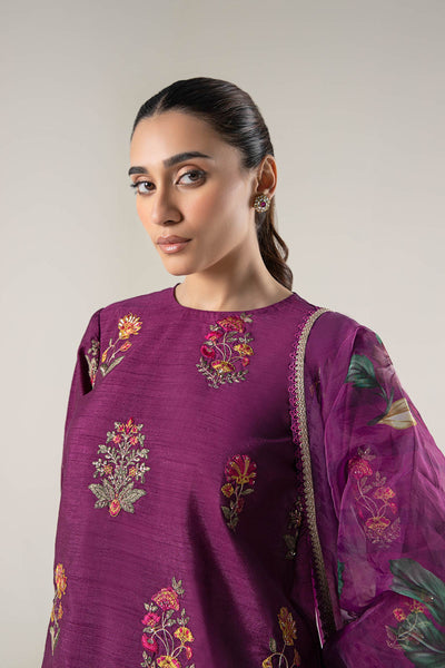 Maria B | Basics RTW | 3 Pc Embroidered Raw Silk Suit | MB-WF24-47 -  Maria B Ladies Clothes - Original Designer Dress - House of Maryam