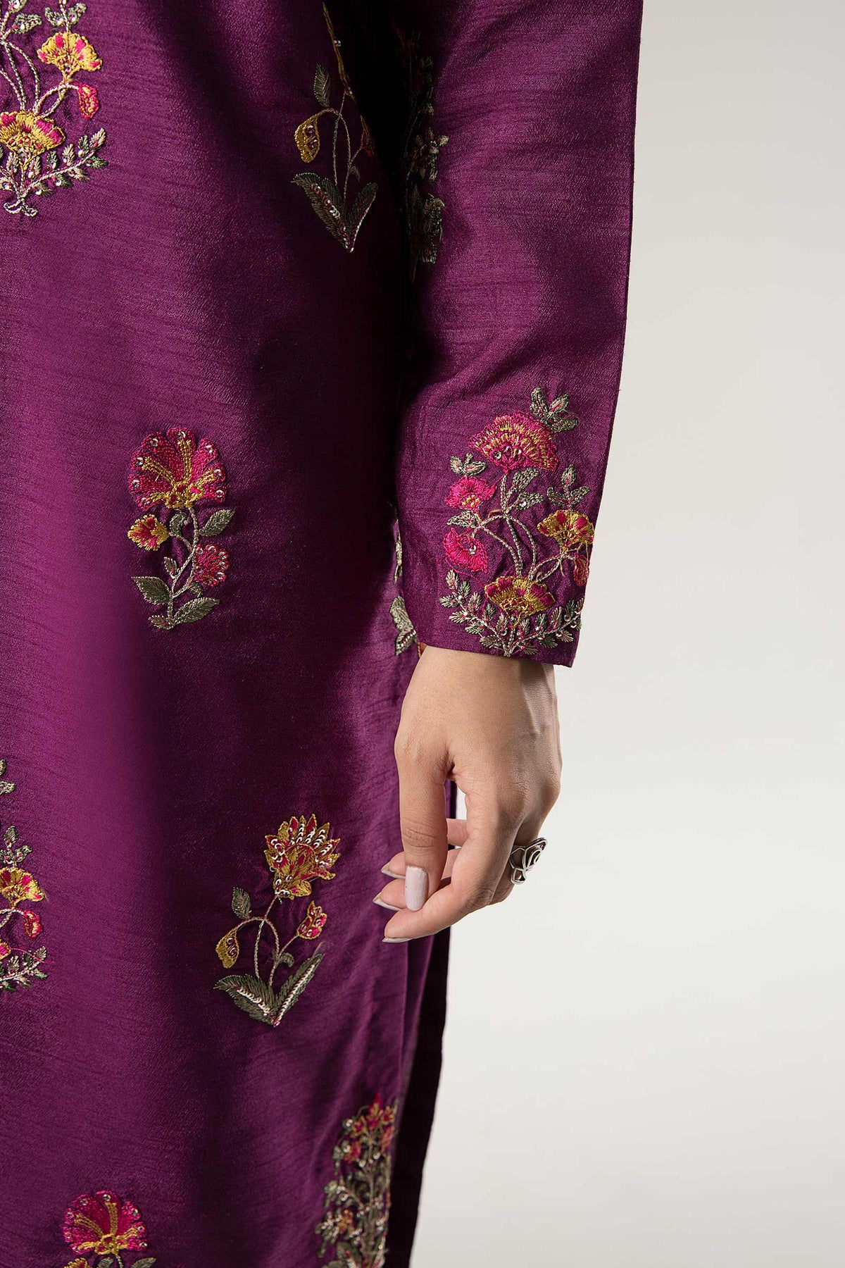 Maria B | Basics RTW | 3 Pc Embroidered Raw Silk Suit | MB-WF24-47 -  Maria B Ladies Clothes - Original Designer Dress - House of Maryam