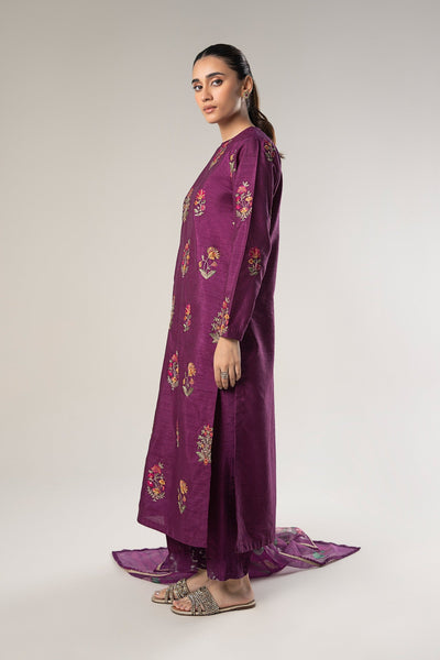 Maria B | Basics RTW | 3 Pc Embroidered Raw Silk Suit | MB-WF24-47 -  Maria B Ladies Clothes - Original Designer Dress - House of Maryam