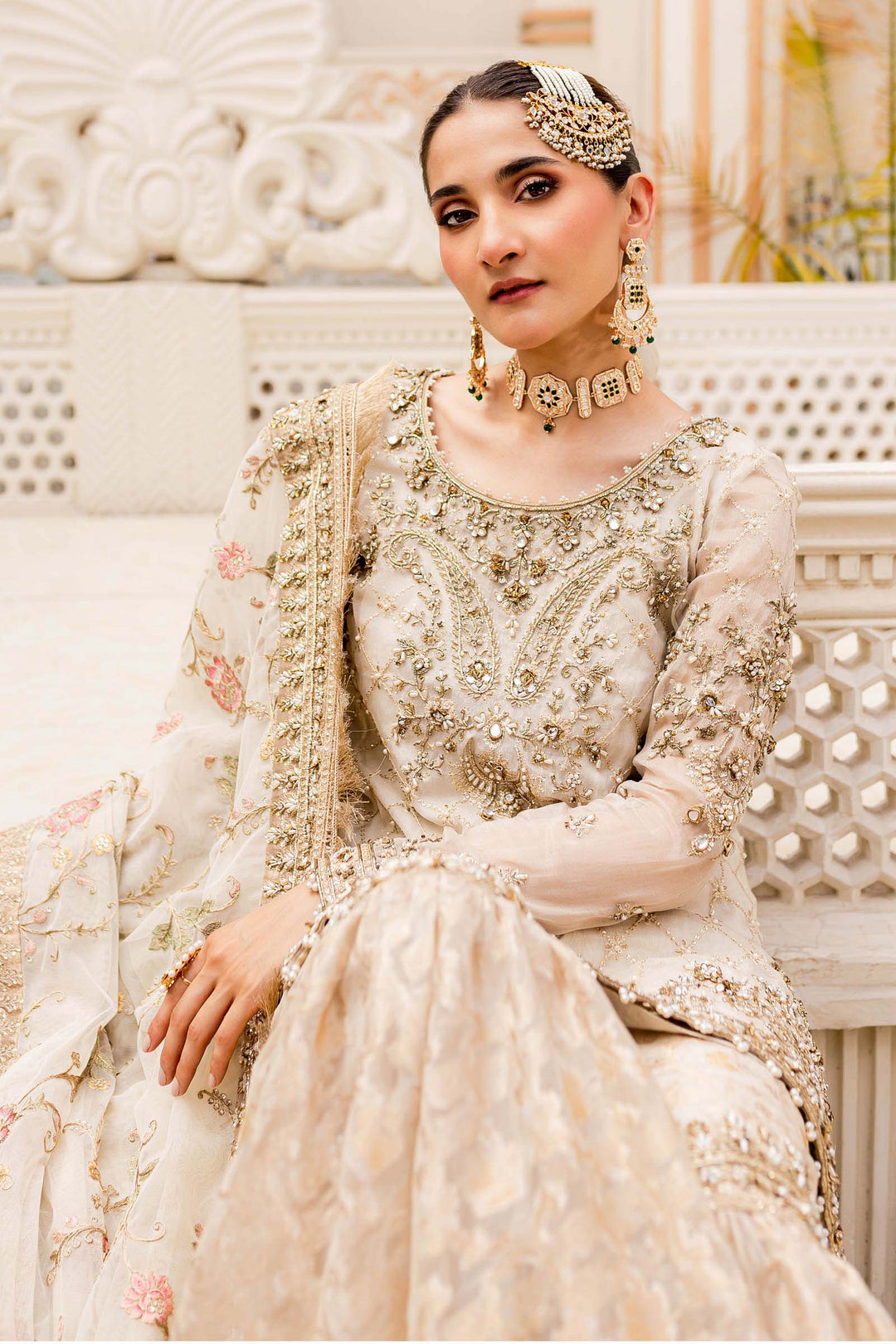 Maria B | Bridal Couture | Ivory Gold MC-906 -  Maria B Ladies Clothes - Original Designer Dress - House of Maryam
