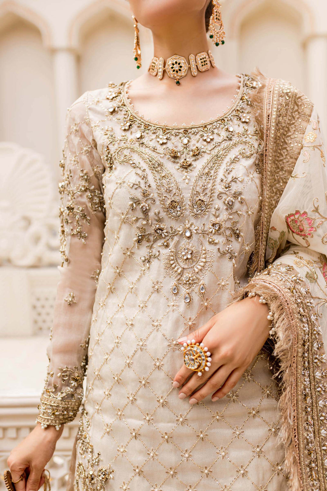 Maria B | Bridal Couture | Ivory Gold MC-906 by Designer Maria B - House of Maryam - Pakistani Designer Ethnic Wear in {{ shop.shopifyCountryName }}