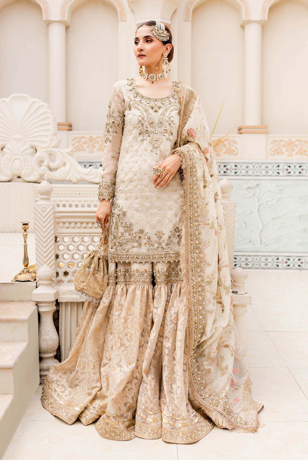 Maria B | Bridal Couture | Ivory Gold MC-906 by Designer Maria B - House of Maryam - Pakistani Designer Ethnic Wear in {{ shop.shopifyCountryName }}