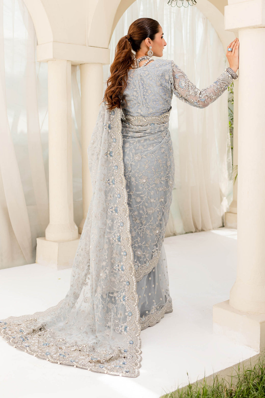 Maria B | Bridal Couture | Ice Blue MC-908 by Designer Maria B - House of Maryam - Pakistani Designer Ethnic Wear in {{ shop.shopifyCountryName }}