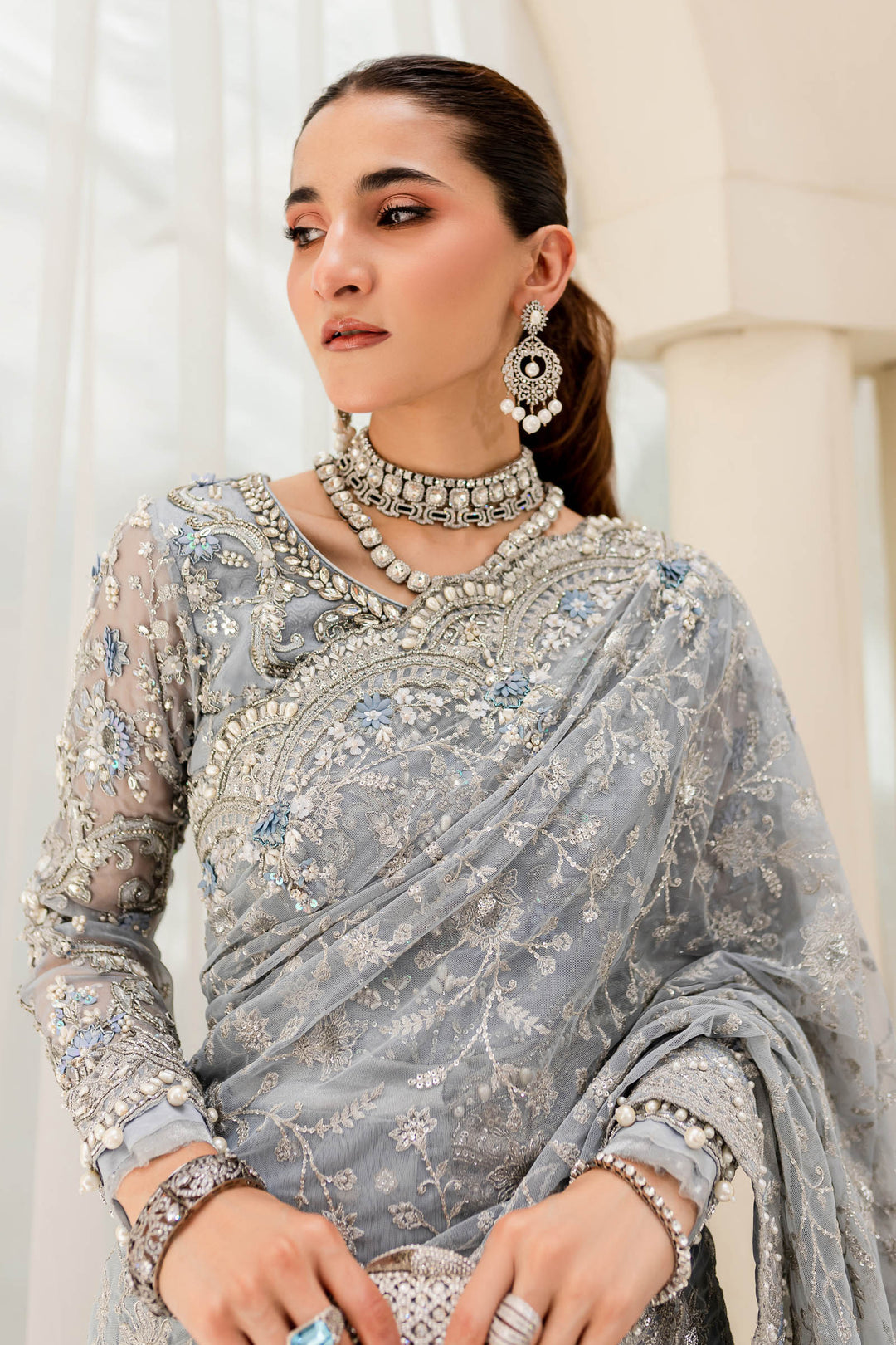 Maria B | Bridal Couture | Ice Blue MC-908 -  Maria B Ladies Clothes - Original Designer Dress - House of Maryam