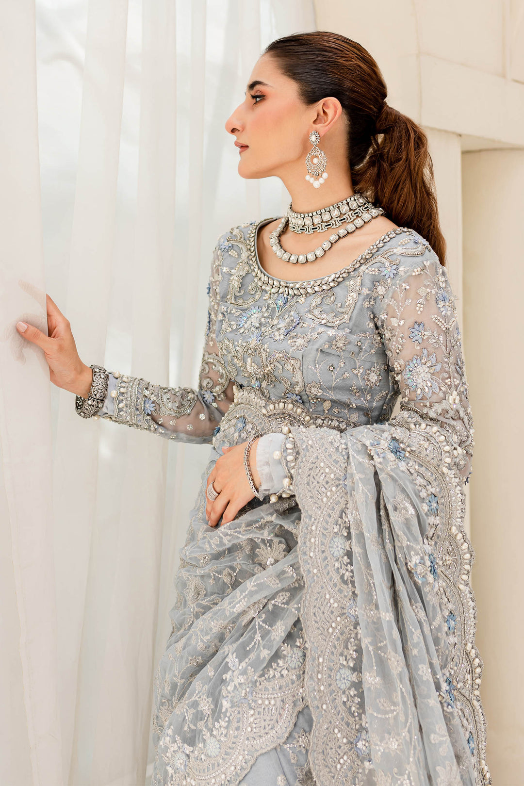 Maria B | Bridal Couture | Ice Blue MC-908 -  Maria B Ladies Clothes - Original Designer Dress - House of Maryam