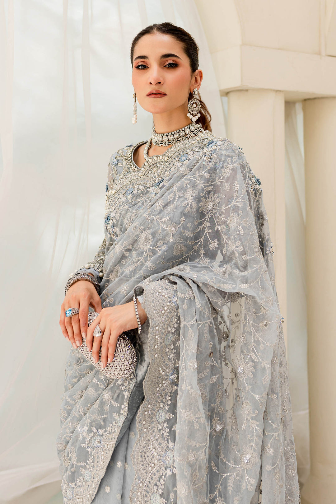 Maria B | Bridal Couture | Ice Blue MC-908 -  Maria B Ladies Clothes - Original Designer Dress - House of Maryam