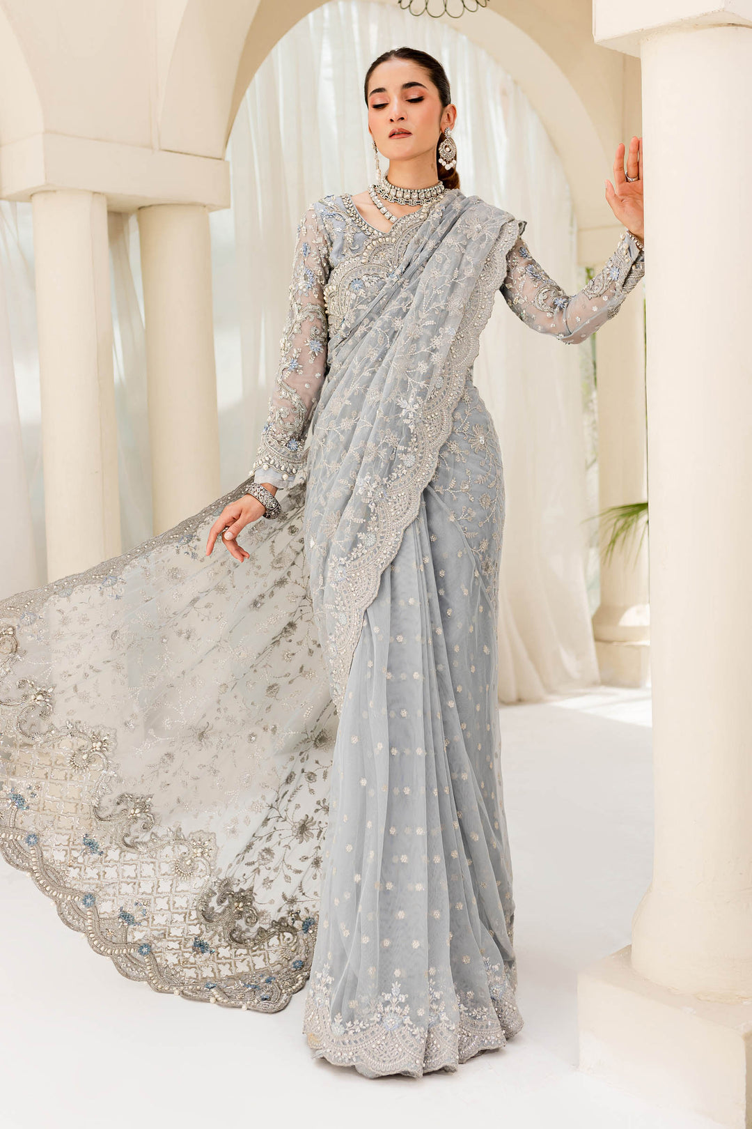 Maria B | Bridal Couture | Ice Blue MC-908 by Designer Maria B - House of Maryam - Pakistani Designer Ethnic Wear in {{ shop.shopifyCountryName }}