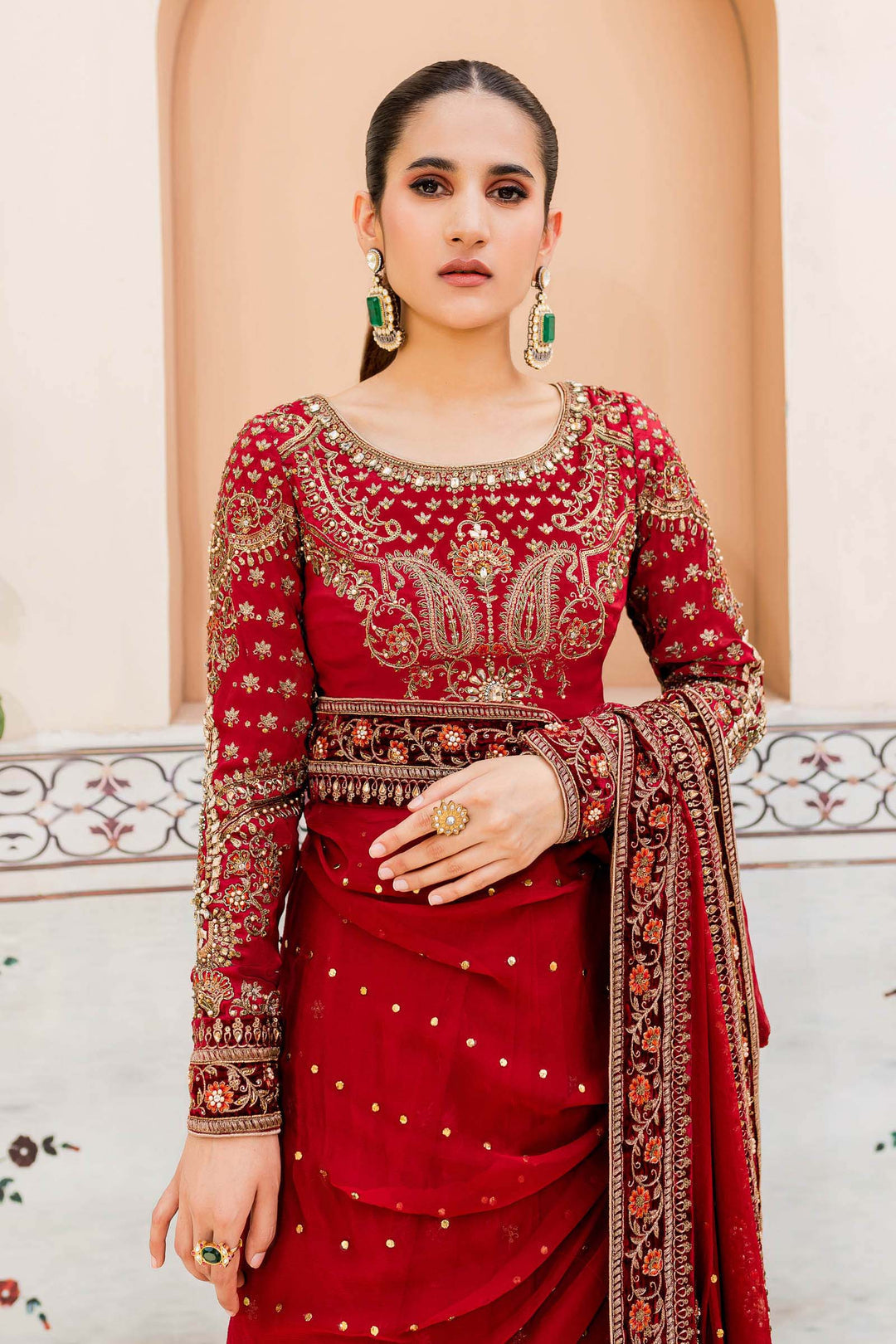 Maria B | Bridal Couture | Deep Red MC-910 by Designer Maria B - House of Maryam - Pakistani Designer Ethnic Wear in {{ shop.shopifyCountryName }}