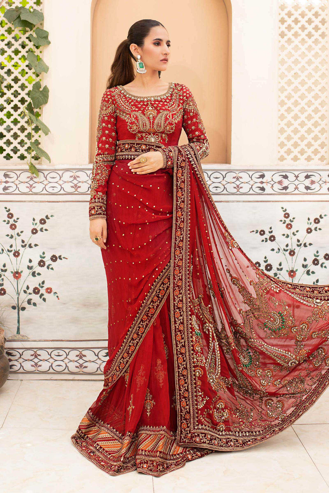 Maria B | Bridal Couture | Deep Red MC-910 -  Maria B Ladies Clothes - Original Designer Dress - House of Maryam