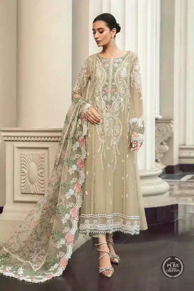 Maria B | Luxury Chiffon Collection | Coffee -  Maria B Formal - Original Designer Dress - House of Maryam