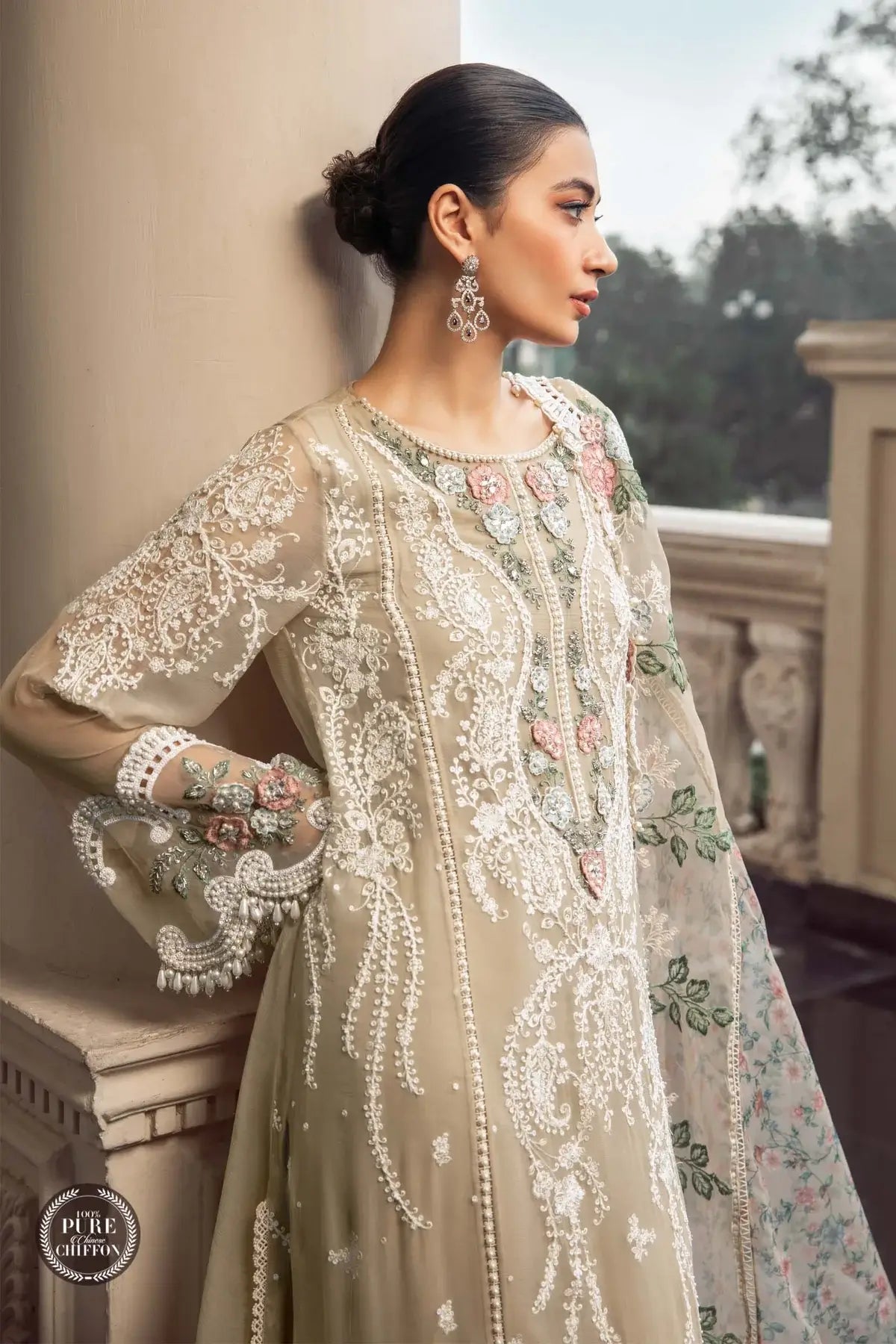 Maria B | Luxury Chiffon Collection | Coffee -  Maria B Formal - Original Designer Dress - House of Maryam
