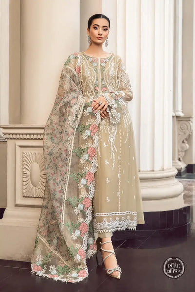 Maria B | Luxury Chiffon Collection | Coffee -  Maria B Formal - Original Designer Dress - House of Maryam