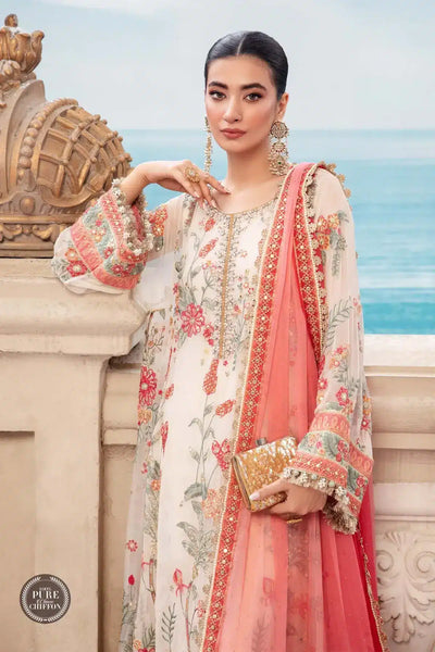Maria B | Luxury Chiffon Collection | Cloud White Floral -  Maria B Formal - Original Designer Dress - House of Maryam