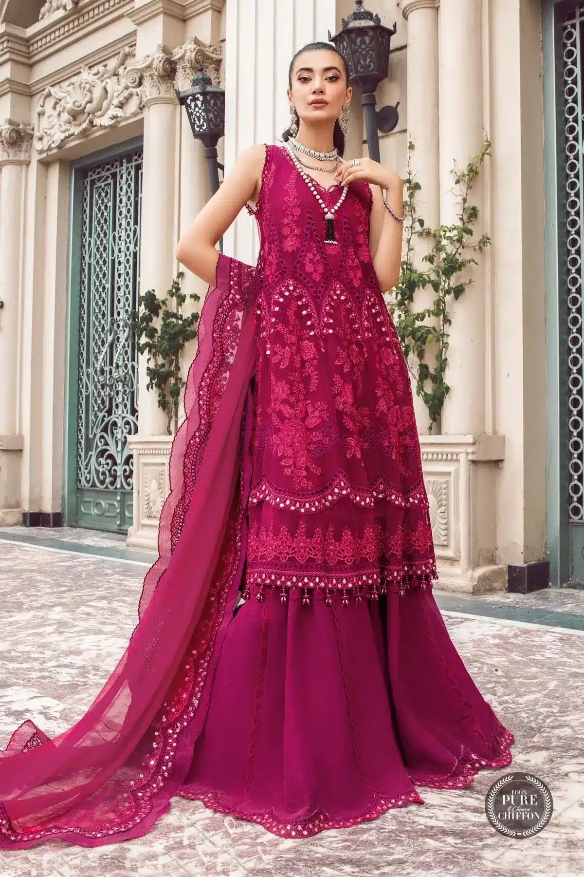 Maria B | Luxury Chiffon Collection | Magenta Pink by Designer Maria B - House of Maryam - Pakistani Designer Ethnic Wear in {{ shop.shopifyCountryName }}