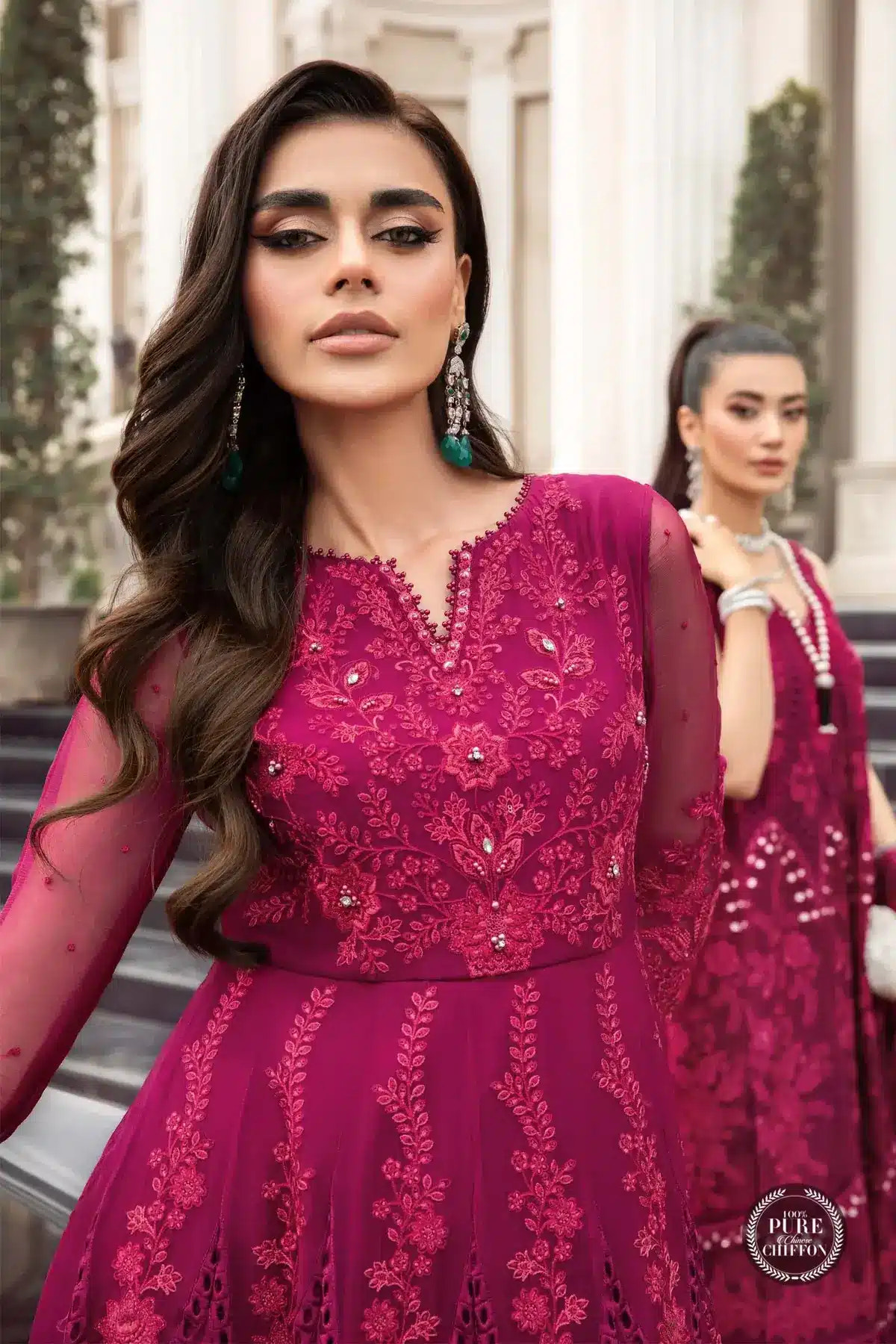 Maria B | Luxury Chiffon Collection | Magenta Pink -  Maria B Formal - Original Designer Dress - House of Maryam