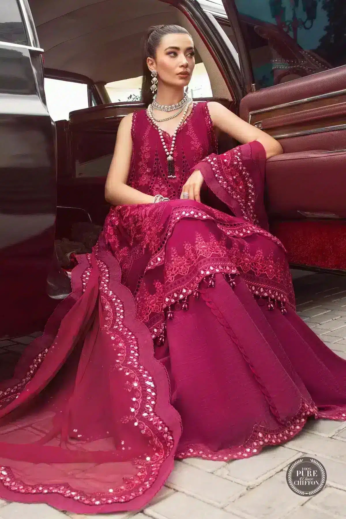 Maria B | Luxury Chiffon Collection | Magenta Pink -  Maria B Formal - Original Designer Dress - House of Maryam