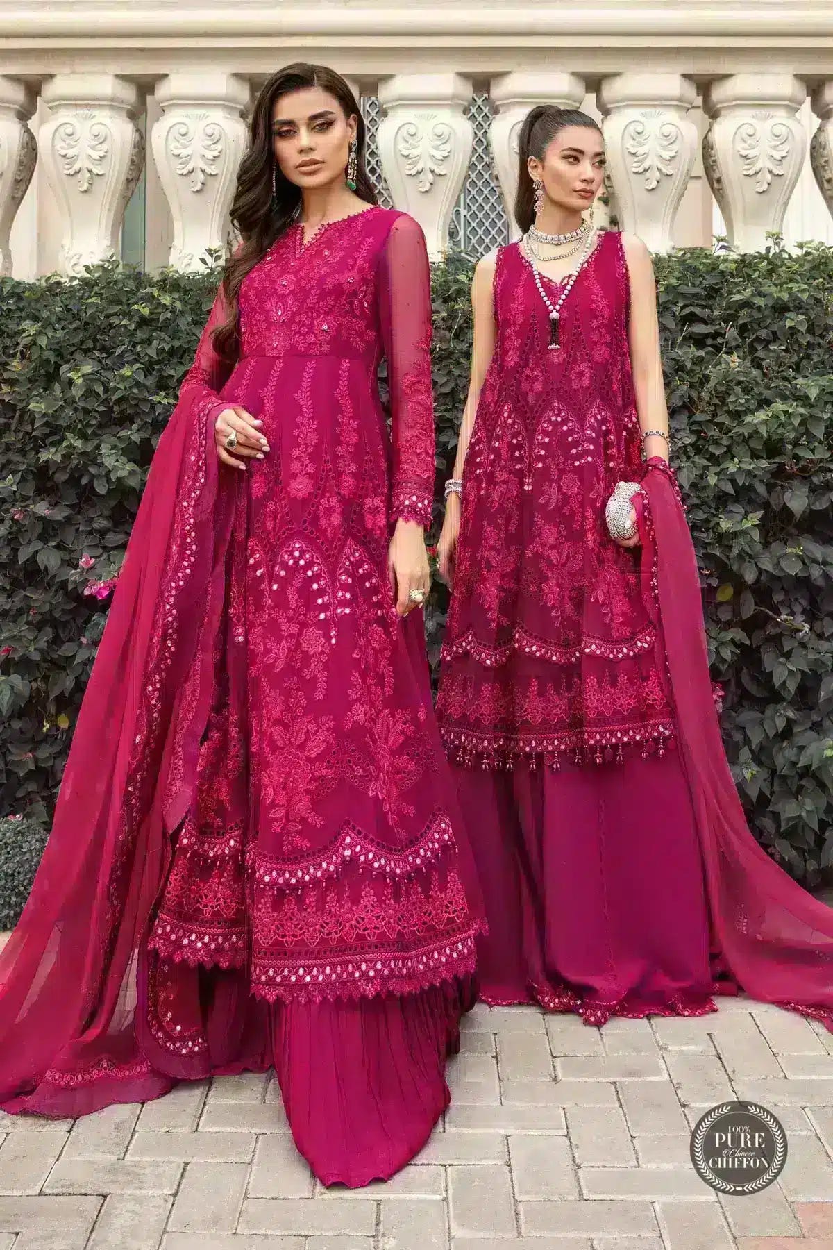 Maria B | Luxury Chiffon Collection | Magenta Pink -  Maria B Formal - Original Designer Dress - House of Maryam