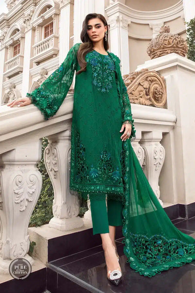 Maria B | Luxury Chiffon Collection | Emerald Green -  Maria B Formal - Original Designer Dress - House of Maryam