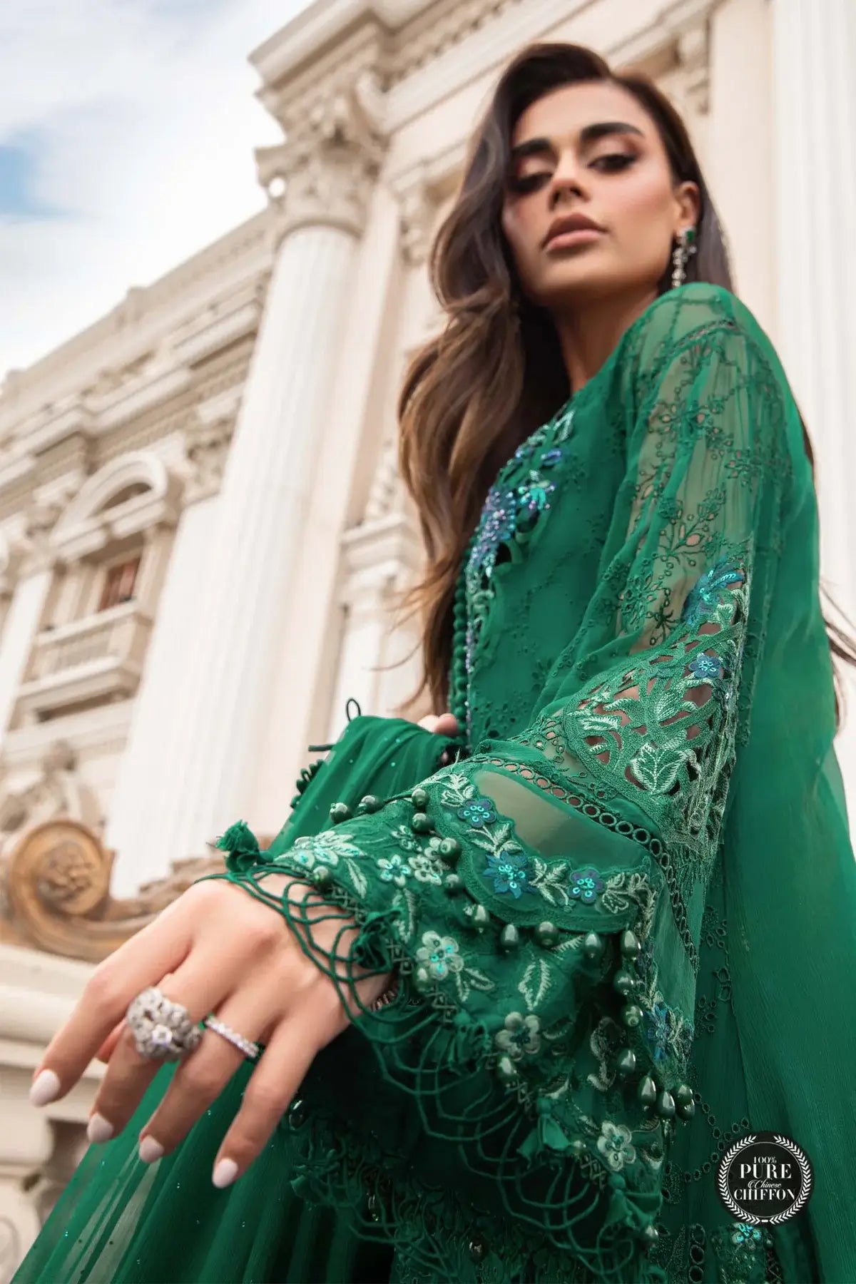 Maria B | Luxury Chiffon Collection | Emerald Green by Designer Maria B - House of Maryam - Pakistani Designer Ethnic Wear in {{ shop.shopifyCountryName }}