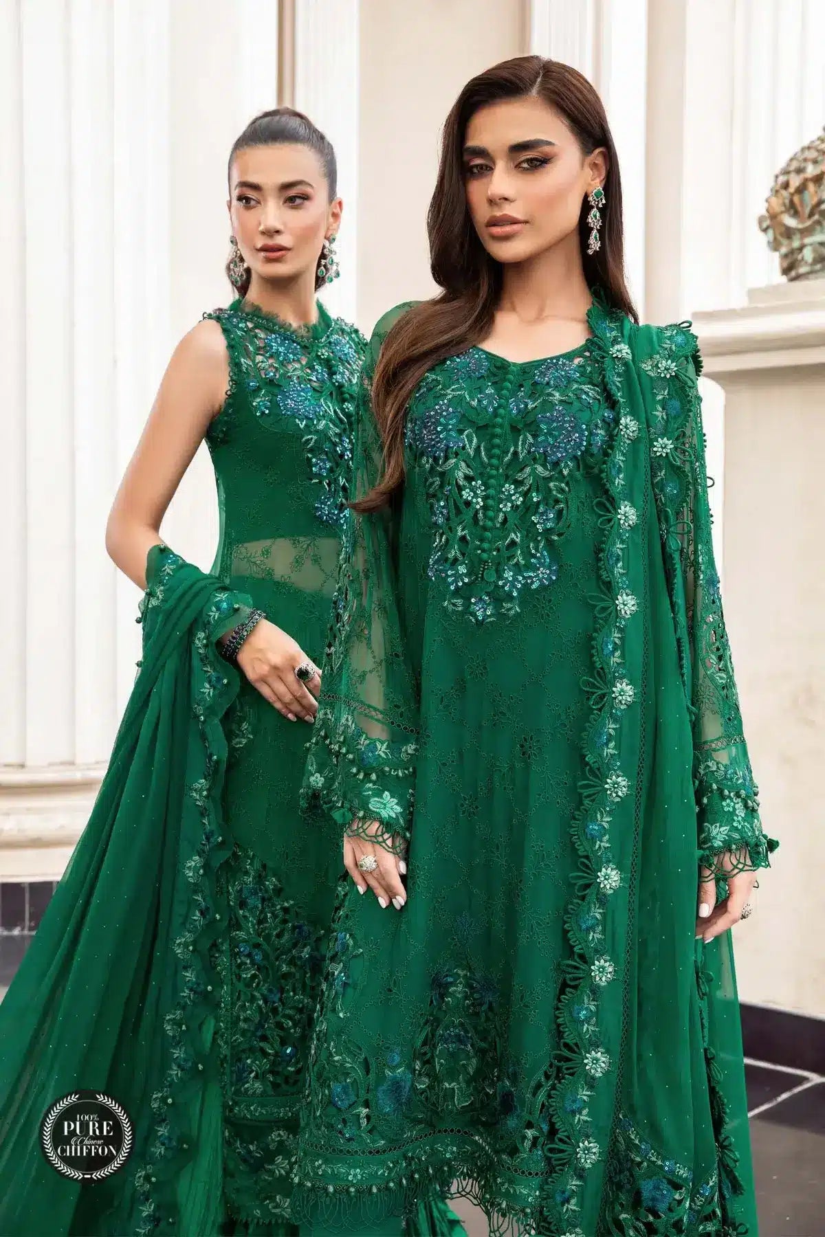 Maria B | Luxury Chiffon Collection | Emerald Green by Designer Maria B - House of Maryam - Pakistani Designer Ethnic Wear in {{ shop.shopifyCountryName }}