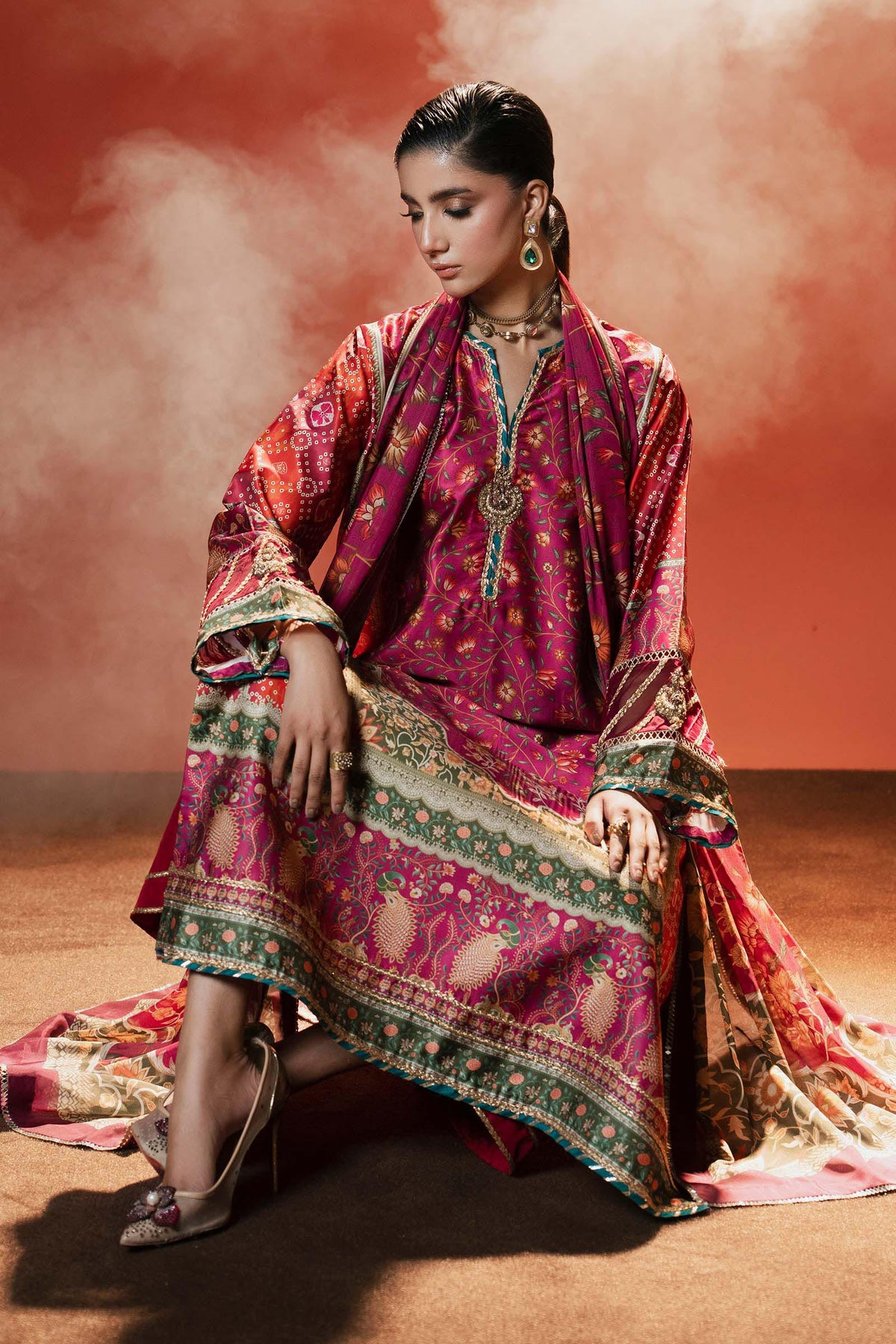 Maria B | Silk Prints '26 | MPS-EF26-01R1-Pink-and-Orange-3