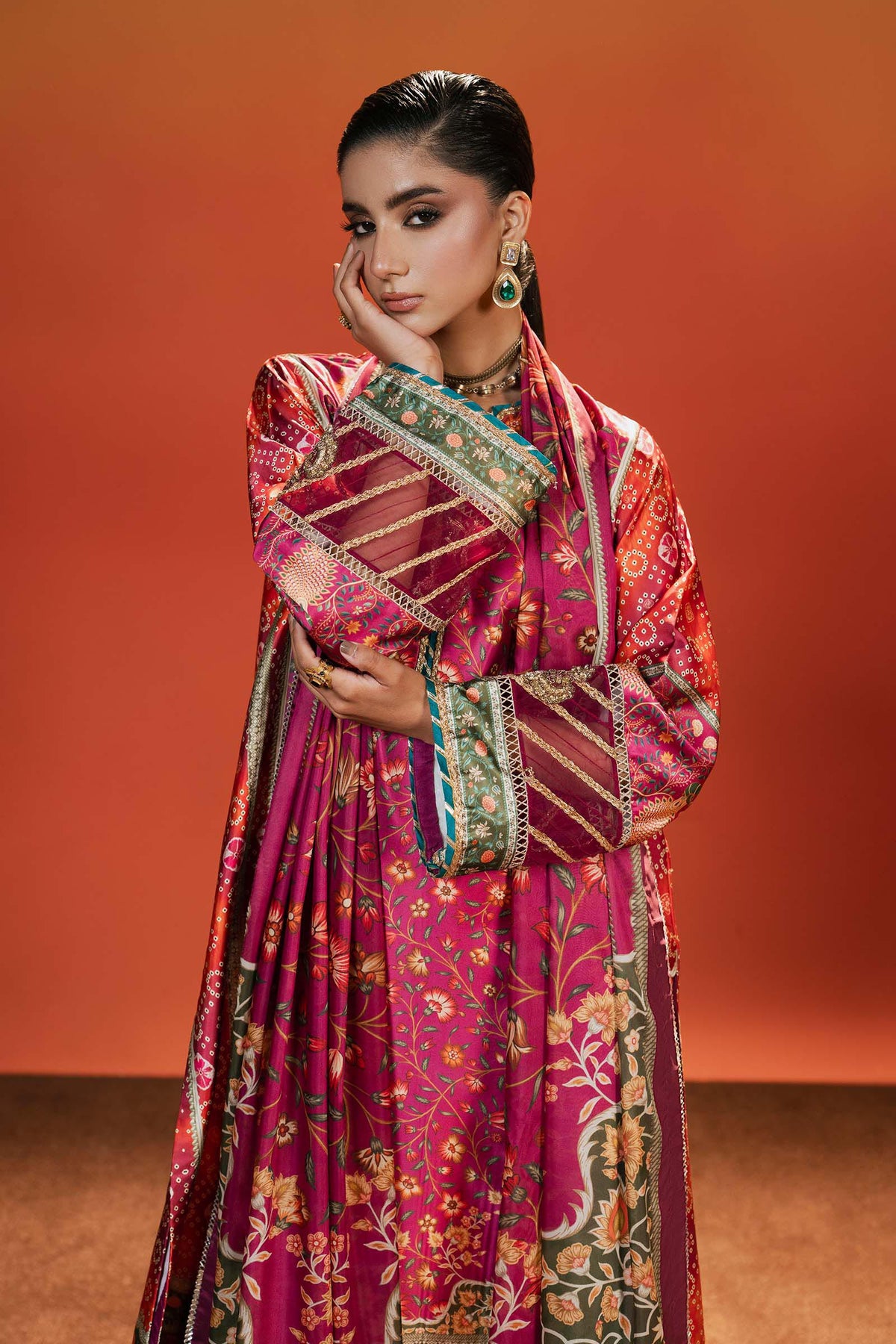 Maria B | Silk Prints '26 | MPS-EF26-01R1-Pink-and-Orange-2