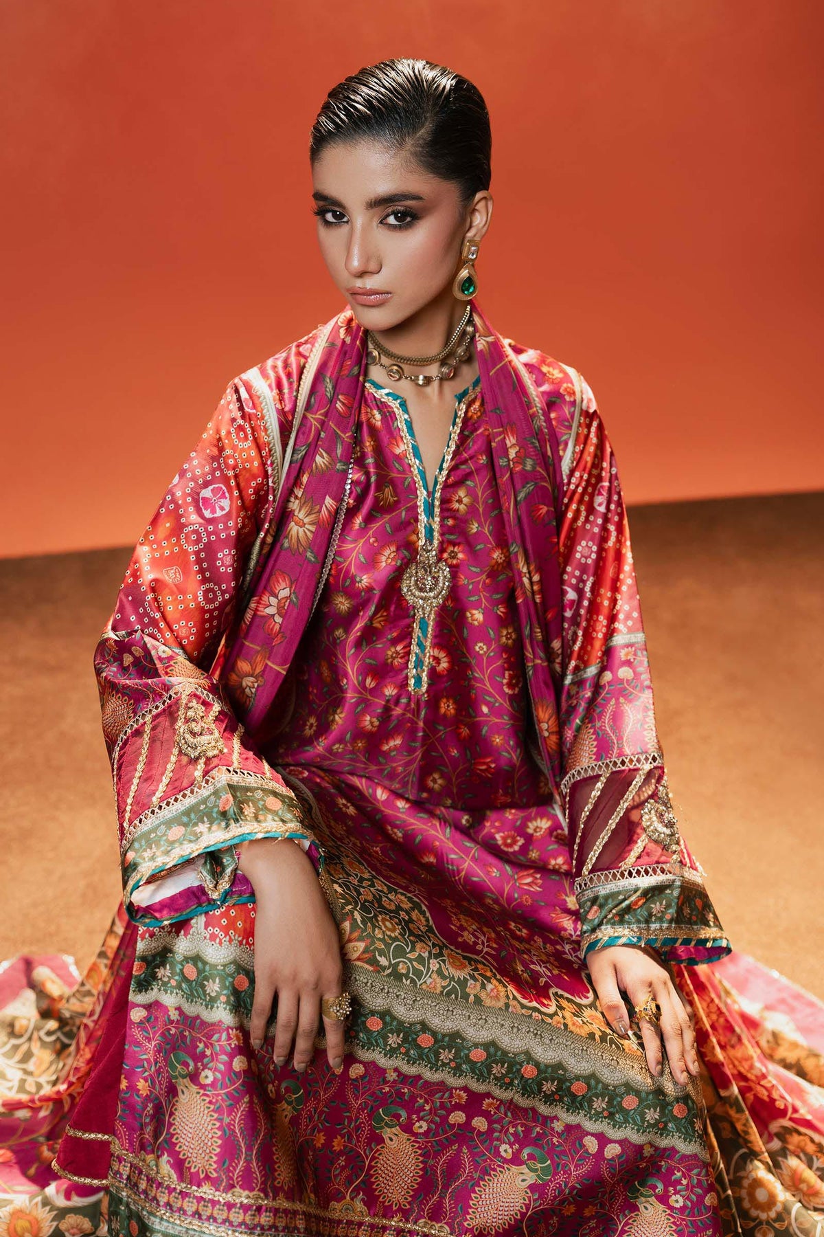 Maria B | Silk Prints '26 | MPS-EF26-01R1-Pink-and-Orange-6