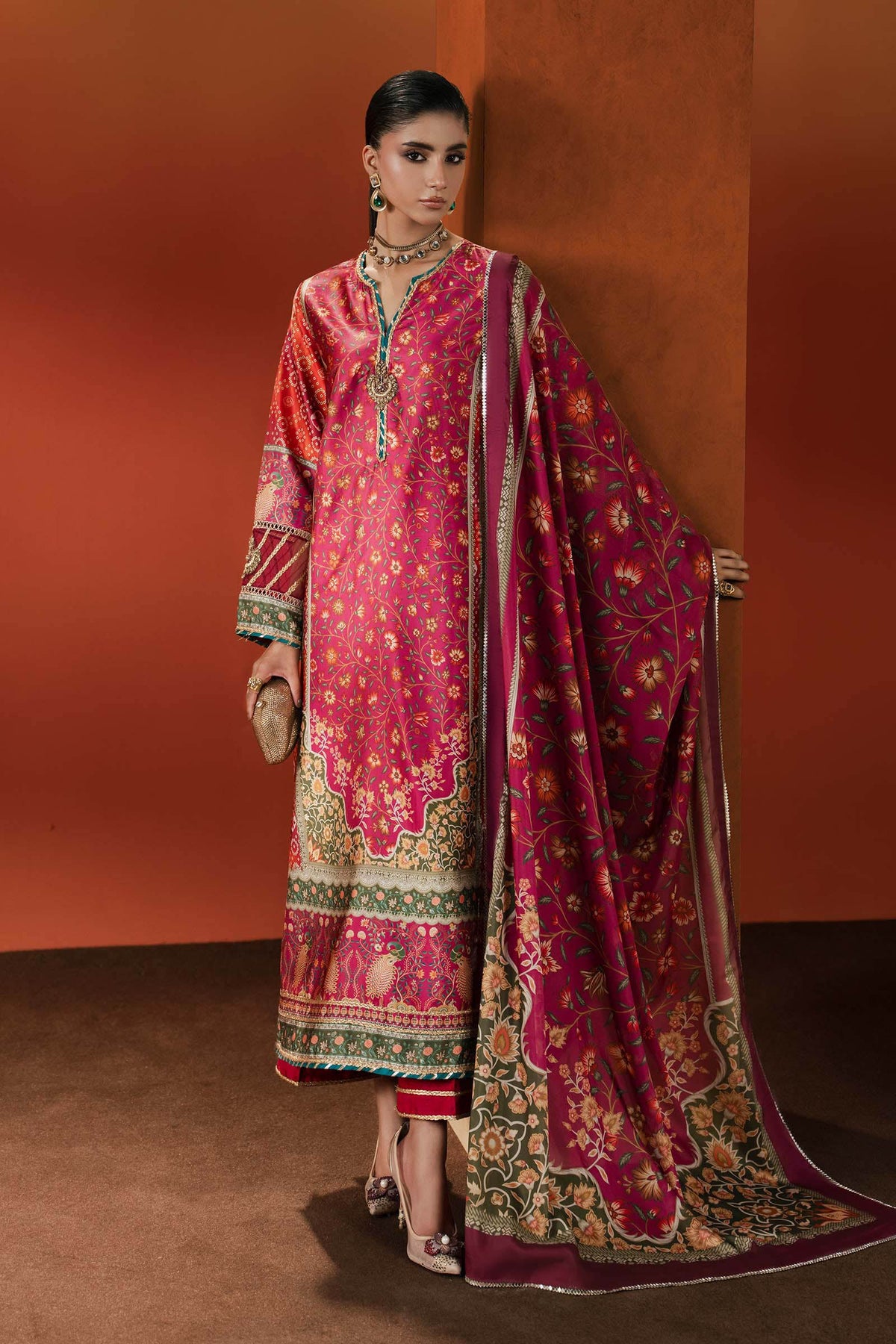 Maria B | Silk Prints '26 | MPS-EF26-01R1-Pink-and-Orange-4