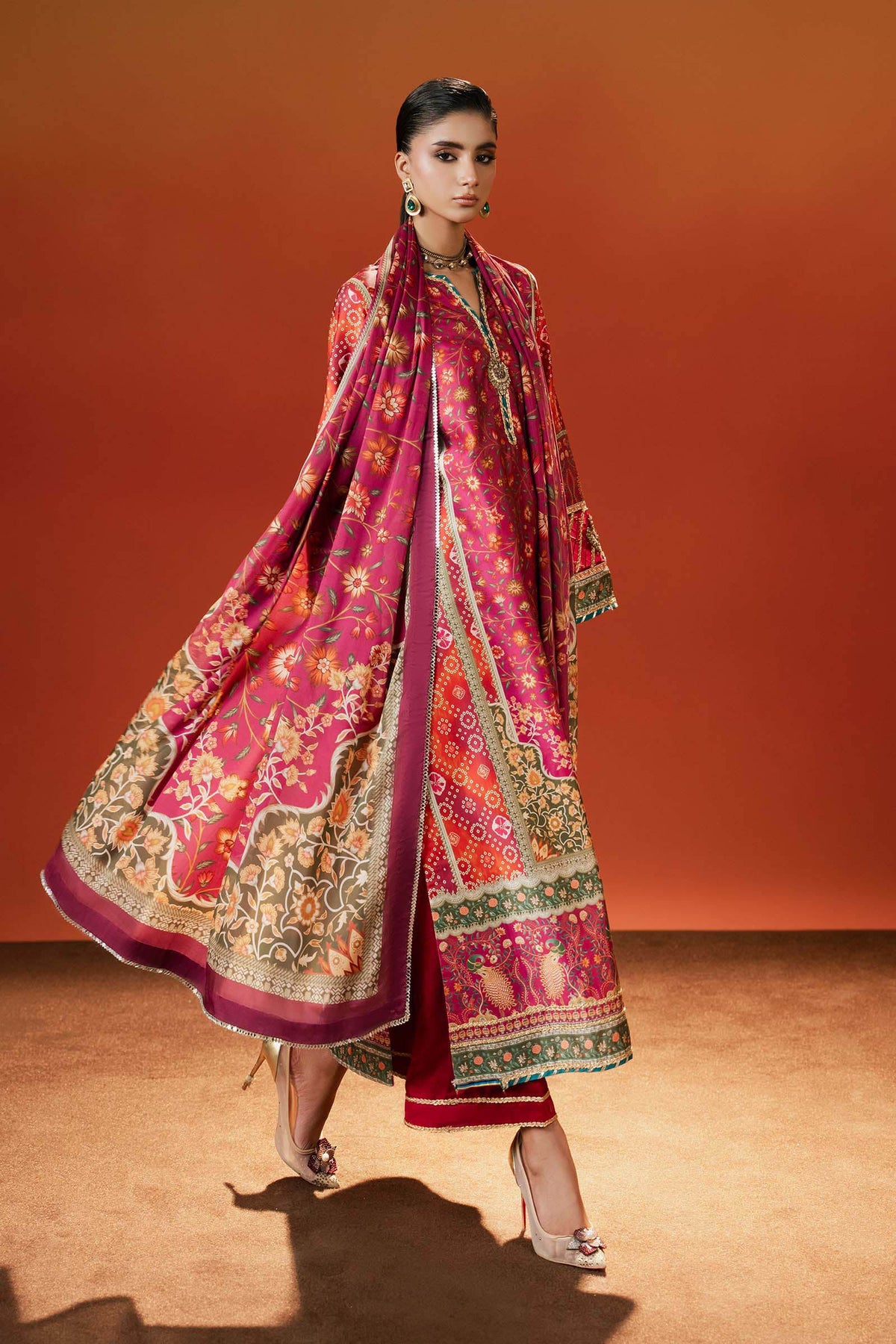 Maria B | Silk Prints '26 | MPS-EF26-01R1-Pink-and-Orange-7