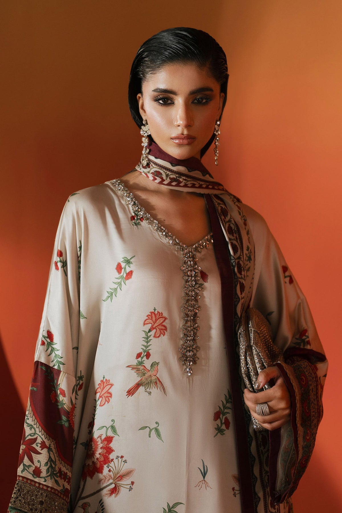 Maria B | Silk Prints '26 | MPS-EF26-03R1-Beige-and-maroon-2