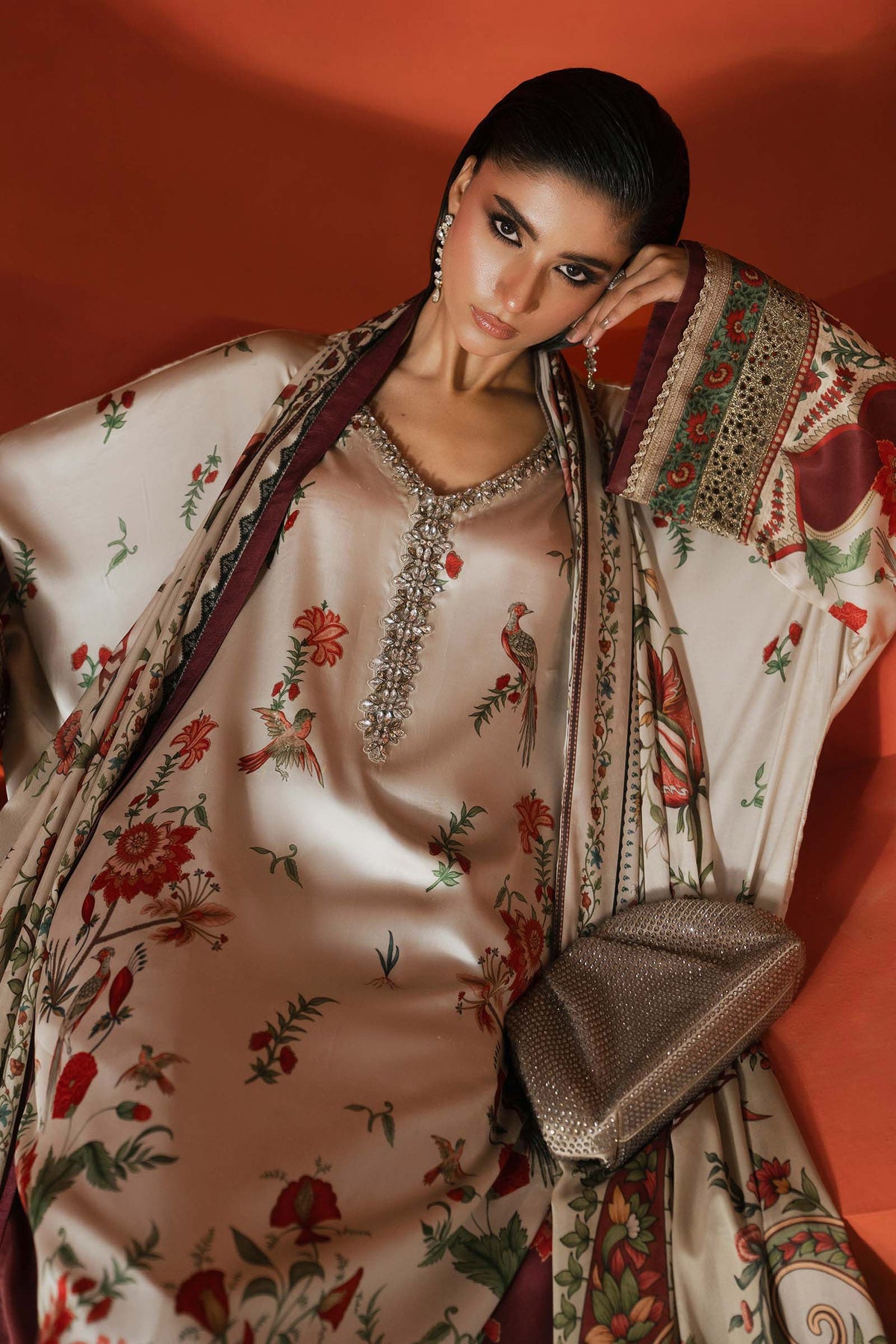 Maria B | Silk Prints '26 | MPS-EF26-03R1-Beige-and-maroon-3