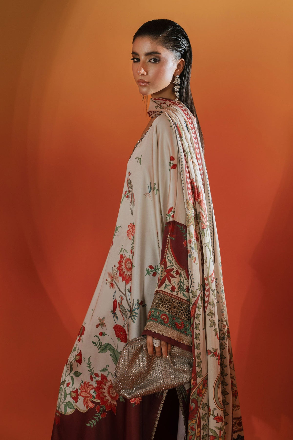 Maria B | Silk Prints '26 | MPS-EF26-03R1-Beige-and-maroon-4