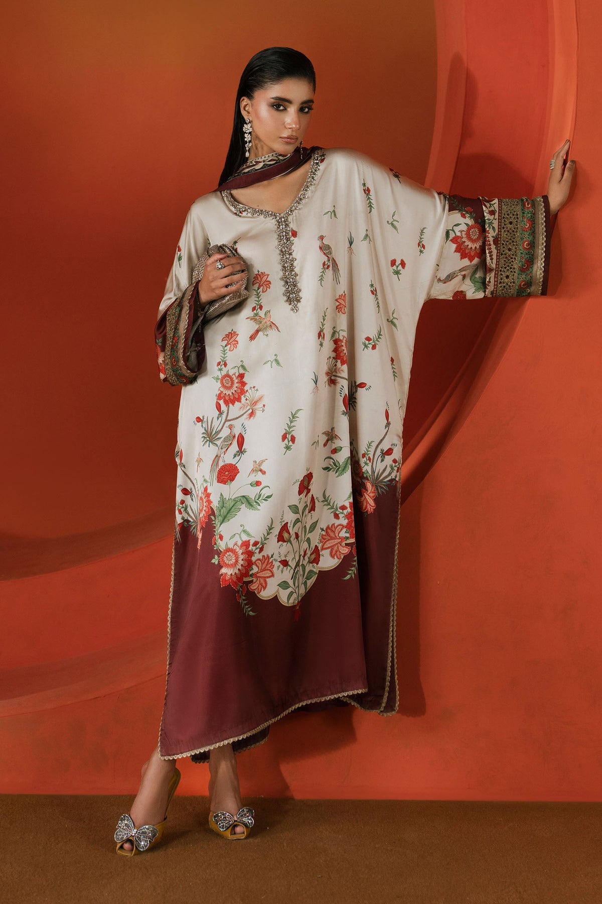 Maria B | Silk Prints '26 | MPS-EF26-03R1-Beige-and-maroon-5