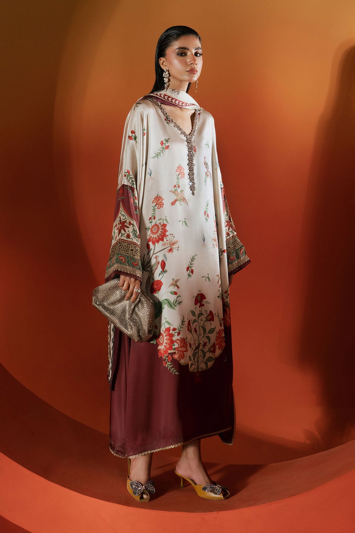 Maria B | Silk Prints '26 | MPS-EF26-03R1-Beige-and-maroon-6