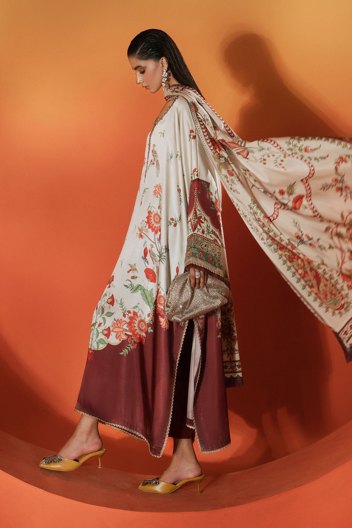 Maria B | Silk Prints '26 | MPS-EF26-03R1-Beige-and-maroon-7