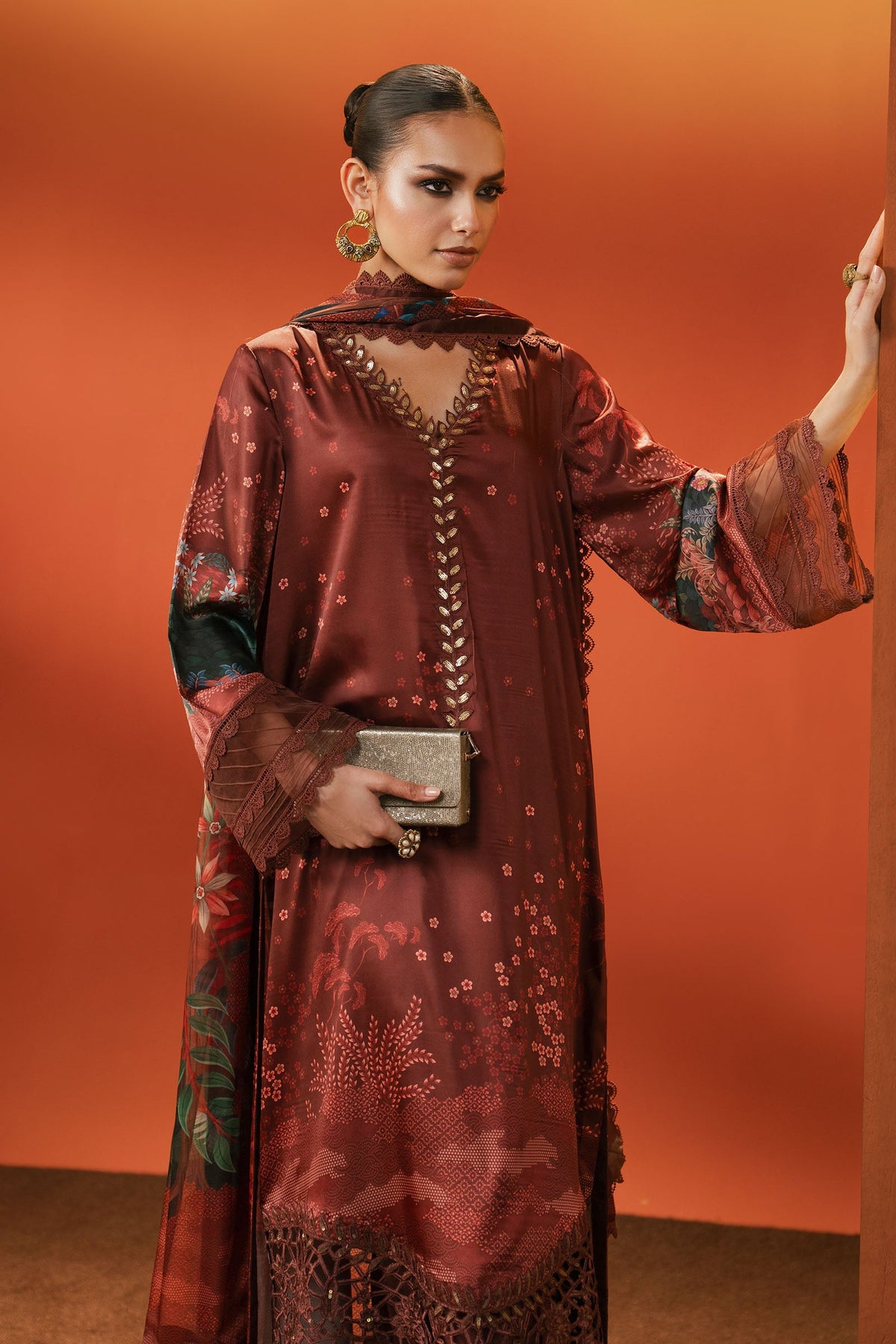 Maria B | Silk Prints '26 | MPS-EF26-08R1-Maroon-2