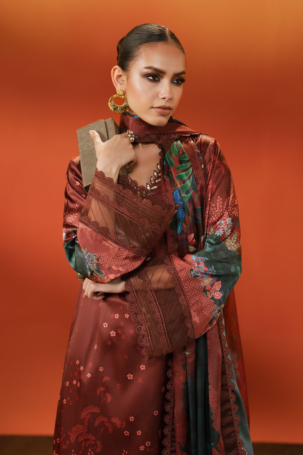 Maria B | Silk Prints '26 | MPS-EF26-08R1-Maroon-4