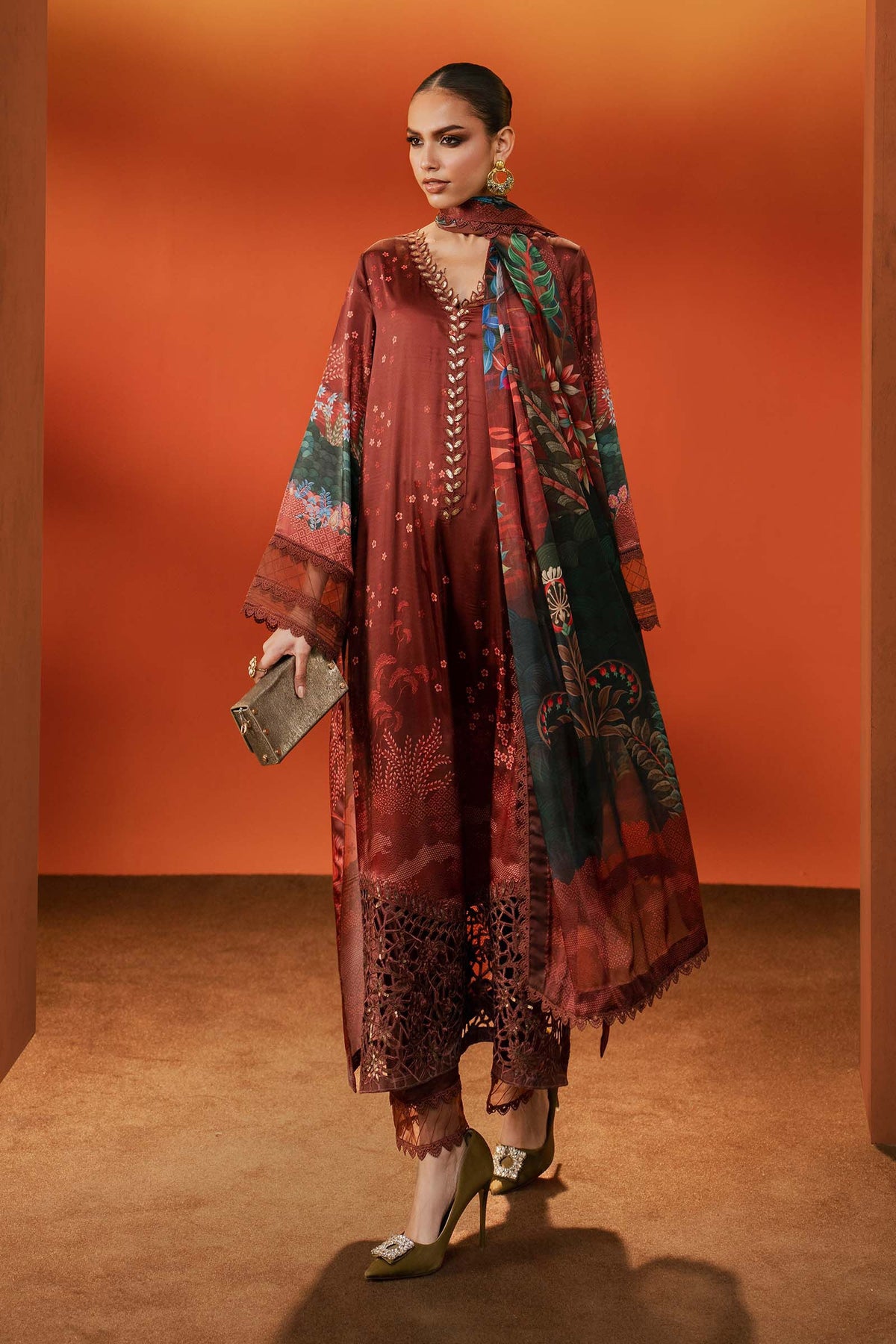 Maria B | Silk Prints '26 | MPS-EF26-08R1-Maroon-7