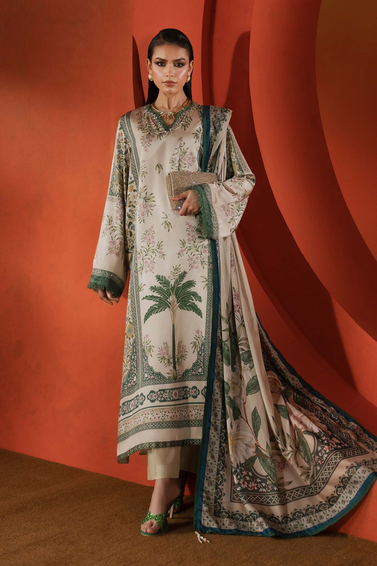 Maria B | Silk Prints '26 | MPS-EF26-10R1-Beige-and-Green